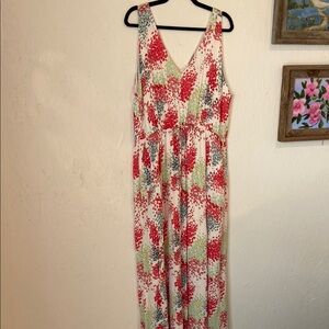 Lucky Brand Red and Green Floral Maxi Dress